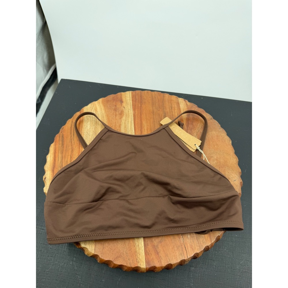 SKIMS Recycled Swim High Neck Top Women Size S Cocoa Brown BT-HNK-2787